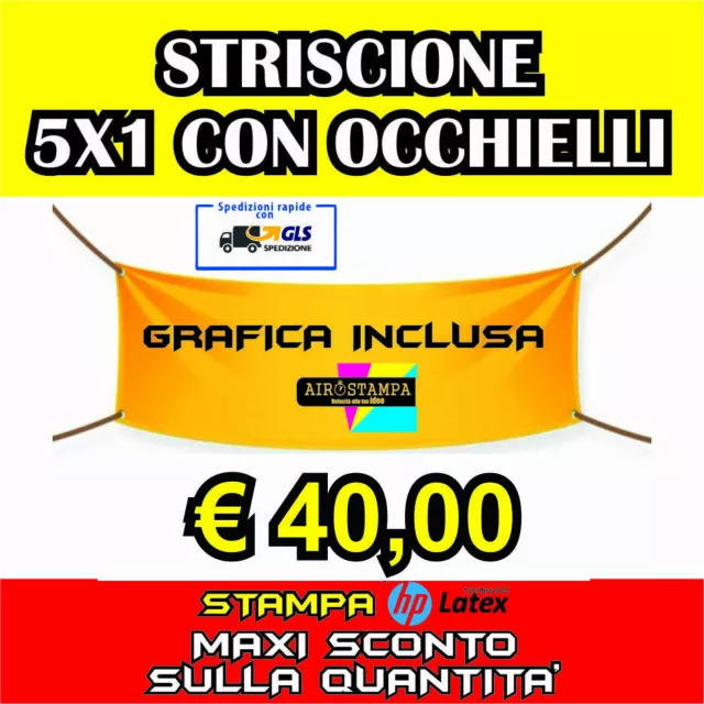 STRISCIONE PUBBLICITARIO PERSONALIZZATO 5x1 m striscioni BANNER PVC economico