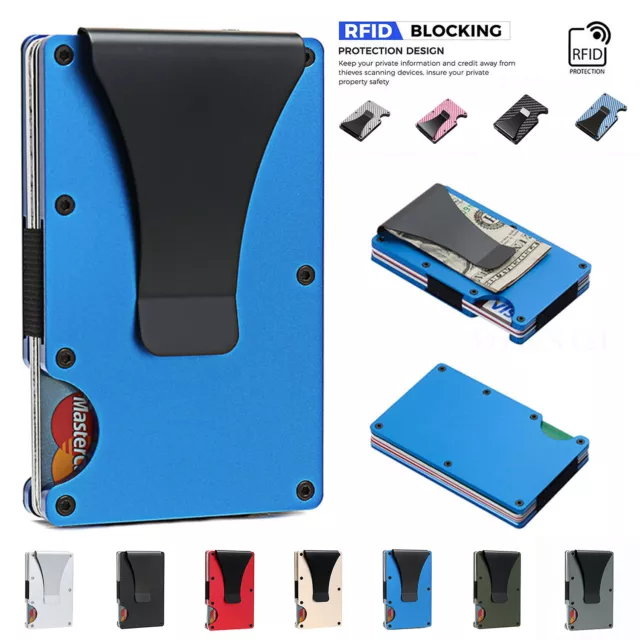 Mens Carbon Fiber RFID Blocking Clip Wallet Money Slim Credit Card Holder Metal 11