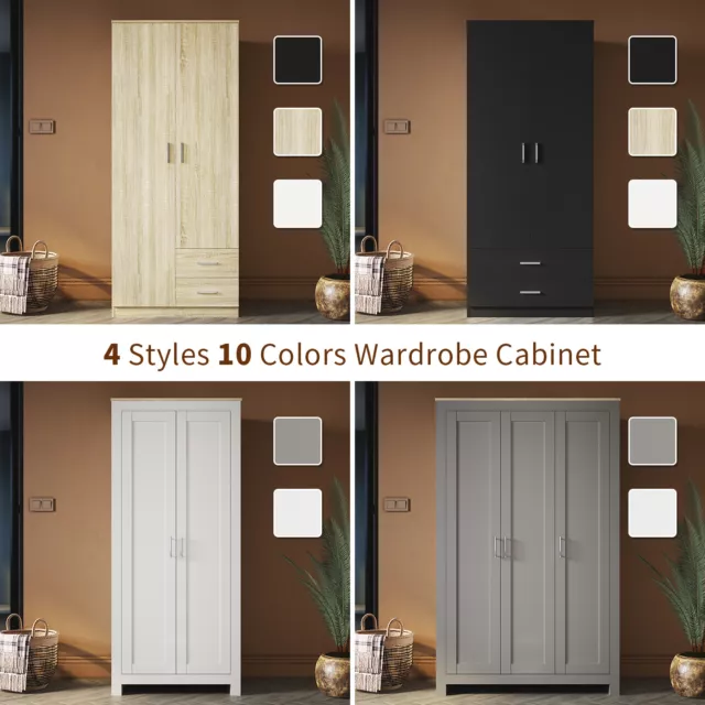2/3 Door Wooden Wardrobe Closet Organiser Drawer Storage Cabinet White/Black