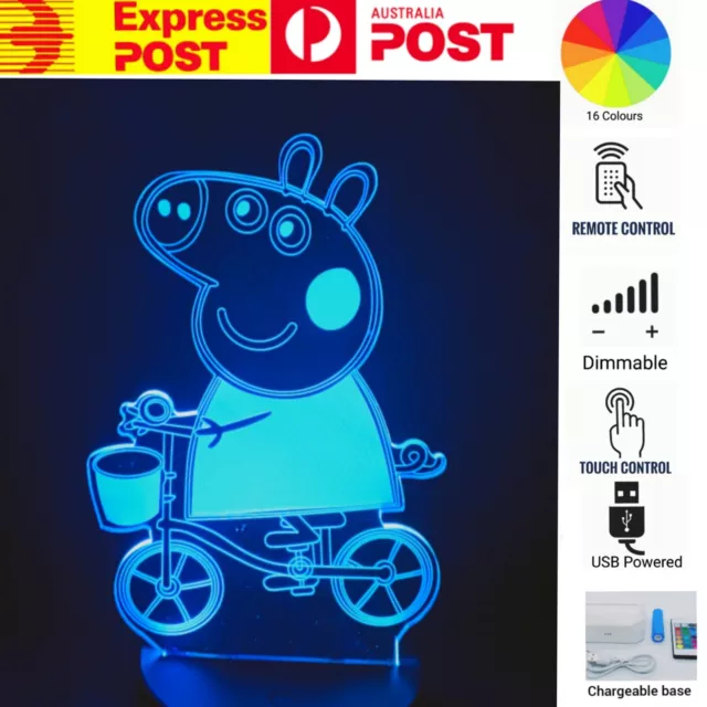 PEPPA PIG Girls 3D Acrylic LED 16 Color Night Light Lamp USB  Chargeable Gift