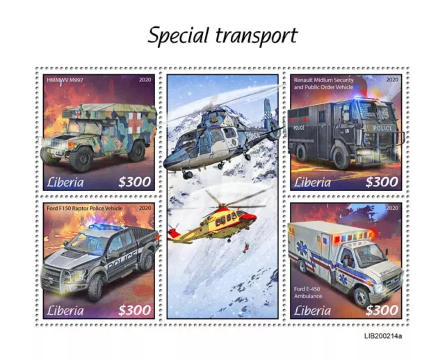 Liberia Special Transport 2020 MNH Helicopters Medical Ambulance Police 4v M/S