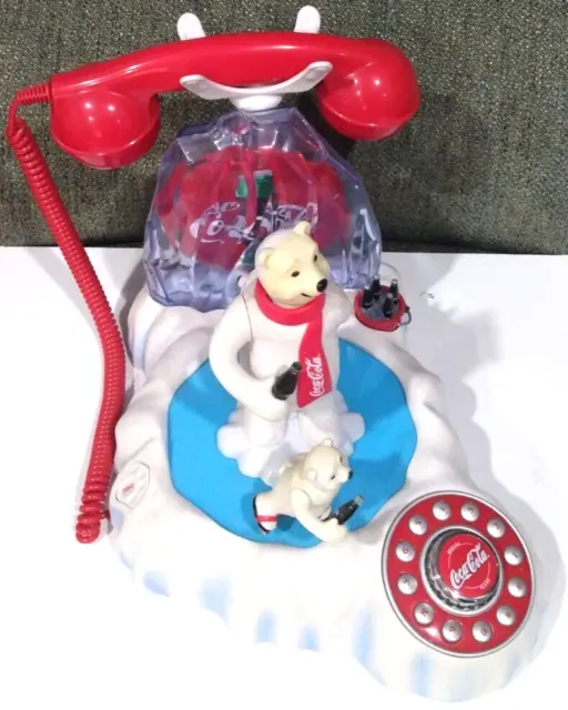 2000 Coca-Cola Animated Musical Light-up Telephone Polar Bears Ice Skating