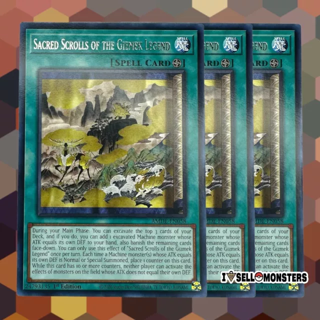 YUGIOH! 3x AMDE-EN058 Sacred Scrolls of the Gizmek Legend x3 1st ED Yu-gi-oh! NM
