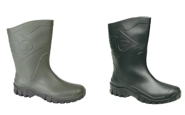 Dunlop HEVEA Green or Black Half Length Welly Wide Calf Wellington Boots Wellies