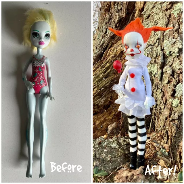 Monster High Laguna OOAK creepy Pennywise the Clown doll repaint