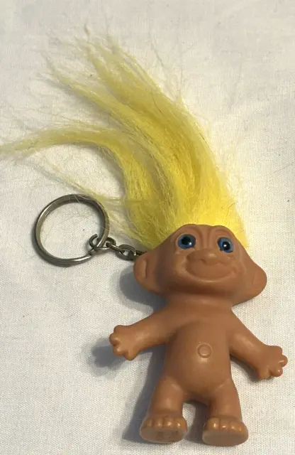 Vintage Russ Troll Yellow Hair Good Luck Keychain Key Chain