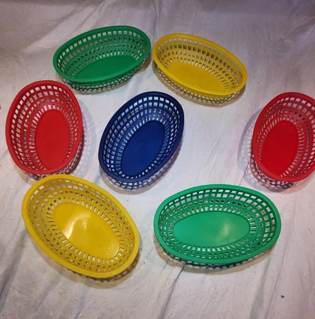 7 Vtg Plastic Stacking Lattice Basket Hot Dog Fries Fast Food Shamrock Ind USA