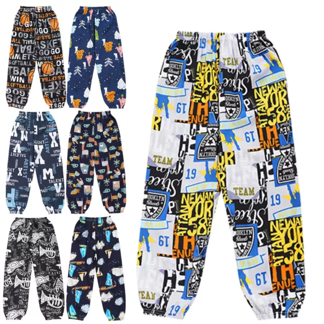 Kids Cartoon Print Pants Loose Boys Girls Elastic Waistband Homewear Summer