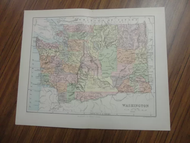 Nice color map of the State of Washington. Printed 1892 by Chambers