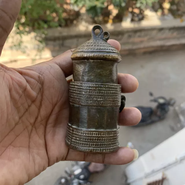 Brass Lime paste container Box for Betel or Tobacco, CHUNA-DANI, Old or antique