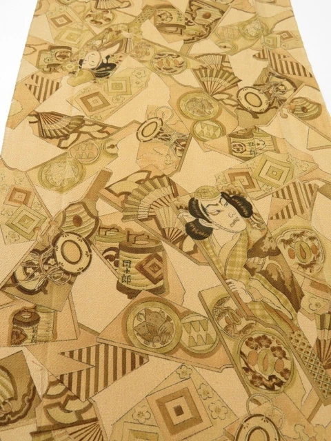 2M03z100  Japanese Kimono Crepe Silk  FABRIC Battle dore Light brown 63.0x14.2