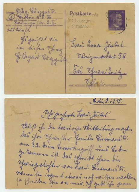 95797 - Ganzsache P 299 - Postkarte - Berlin 7.2.1945 nach Schweidnitz