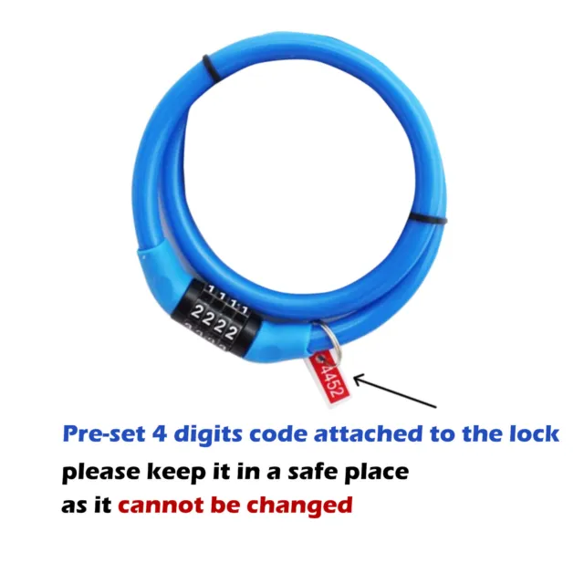 Bicycle Bike Code Lock Locker 4 Digits Password Code Steel Cable Secure Tough 2