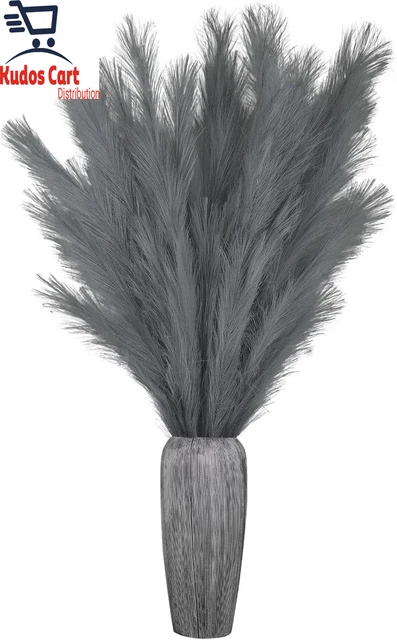 Grey Artificial Pampas Grass 5 Pcs Home Decorative Faux Plants Fake Flowers Boho