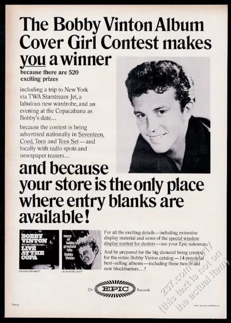 1966 Bobby Vinton photo Live At The Copa record release vintage trade print ad