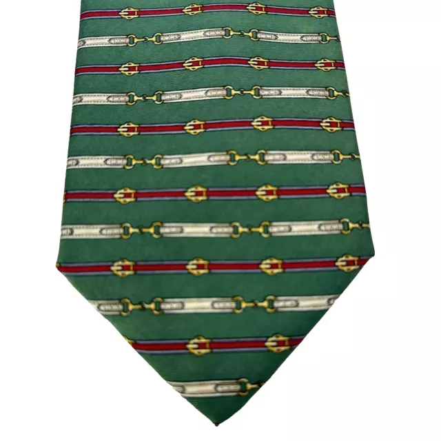 Vtg Paolo Gucci Tie Mens 58 in Green Red Brown Gold Silk Belt Buckles Wide