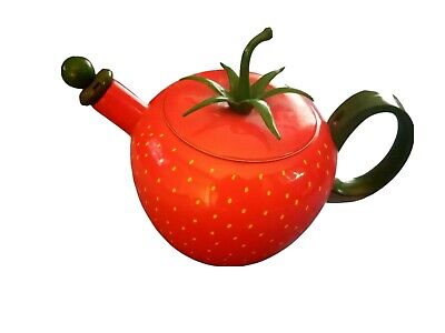 Vintage Copco Strawberry Shaped Enamel Metal Teapot Whistling Tea Kettle Pot