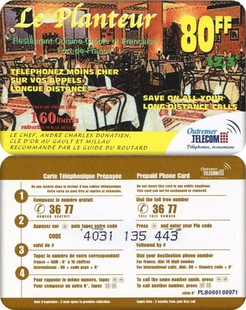 #130 Rare Overseas Code Prepaid Telecom 80 F / Ttb-Luxury Telecard