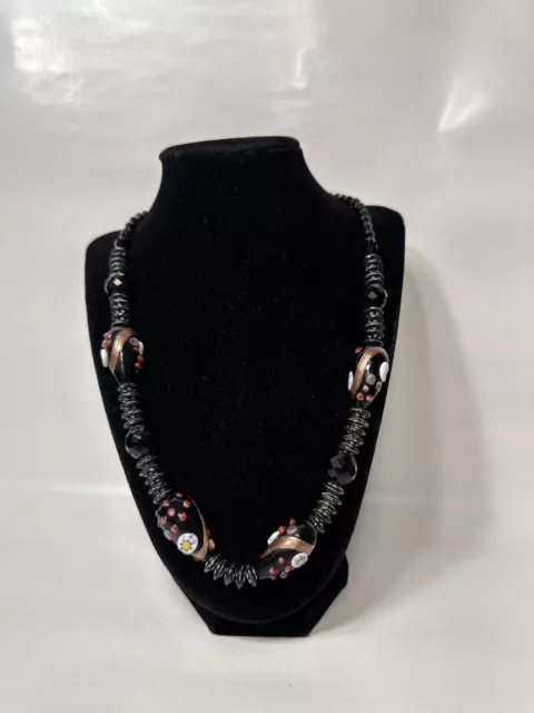 Vintage Handcrafted Beautiful MURANO ART Fancy Aventurina black stones necklace