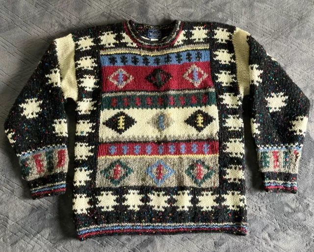 Vintage Woolrich Wool Sweater Women's Large Chunky Knit Tribal Pullover