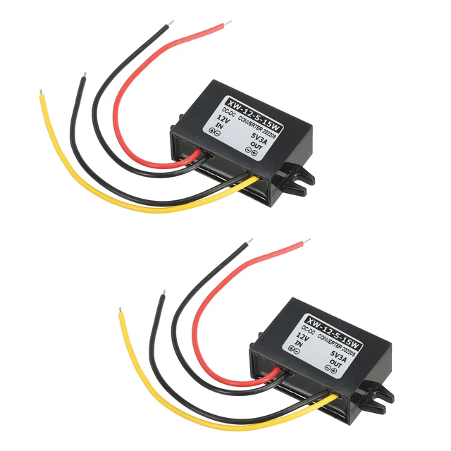 DC 12V a DC 5V 3A 15W Potenza Convertitore Regolatore Plastica Involucro 2pz
