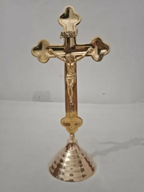 Altar Cross Jesus Christ Crucifix brass - 19th.century  Church