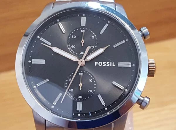 Mens Steel Bracelet Fossil Townsman FS5407 Charcoal Chrono Analog Gents Watch