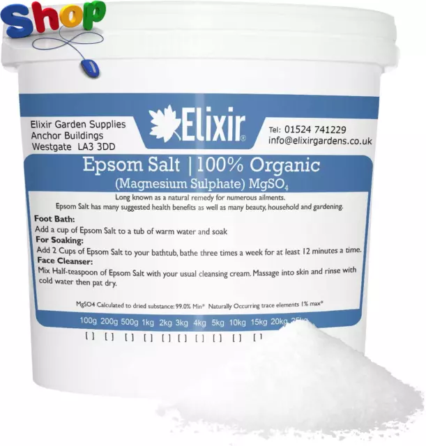 Elixir  Gardens  Organic  Epsom  Bath  Salts |  10KG  Bucket / Tub |  Magnesium