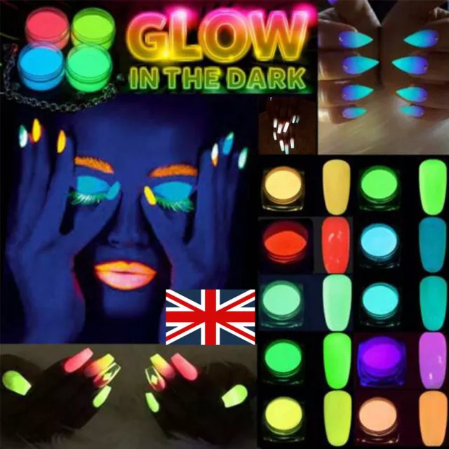 UK 12X/Set Acrylic Luminous Fluorescent Powder Glow In the Dark Nail Art Pigment 2