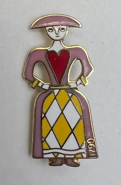 Vintage 1981 Girl In Checkered Dress With Heart 1790 Pinback Lapel Pin PB16F