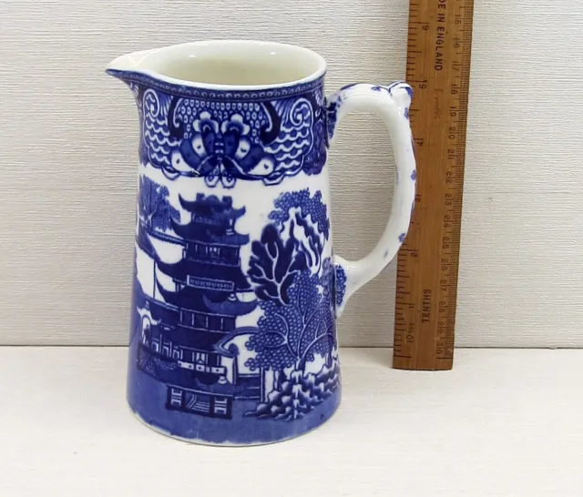 Allertons Blue & White Willow Pattern Transferware Jug Approx. 15 cm Tall