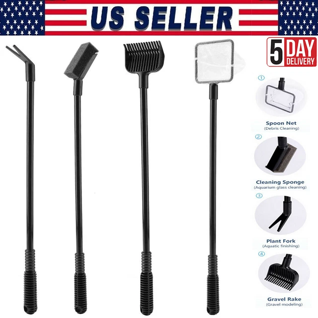 Aquarium Cleaning Kit Tool Glass Fish Tank Net Long Handle Gravel Rake Cleaner