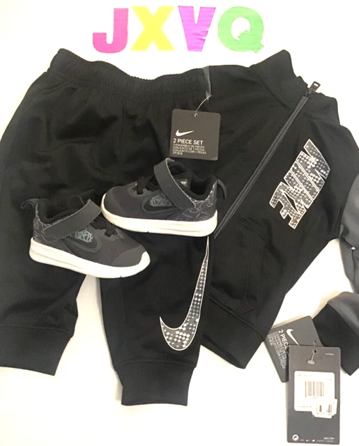 Nike Baby Boy 2 Piece Jogging Set, Black, Gray & White infant 9 months