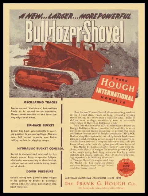 1947 IH International Tractors w/ HOUGH Dozer Shovel  New Metal Sign: 12x16"