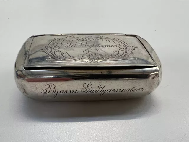 Antica Tauff Box Argento Scandinavo - Gledilegt Sumar 1917 Bjarni