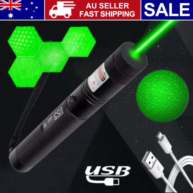 50Miles Strong Beam Green Laser Pointer Pen 532nm Lazer USB Rechargeable Torch