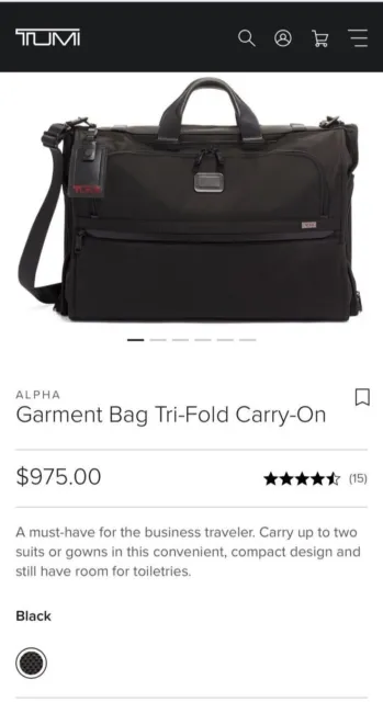 Tumi Garment Bag Alpha 3 Fold Carry-on New 15x22x6 Black Nylon Brand New NWT