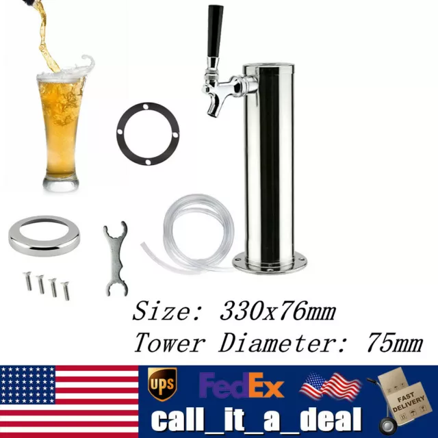 Single Tap Faucet Stainless Steel Draft Beer Tower Kegerator Home Brew Dispenser