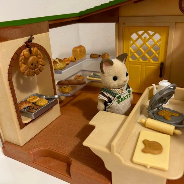 Vintage Sylvanian Families Forest, présentoir à produits, paniers et sac de farine de supermarché - France