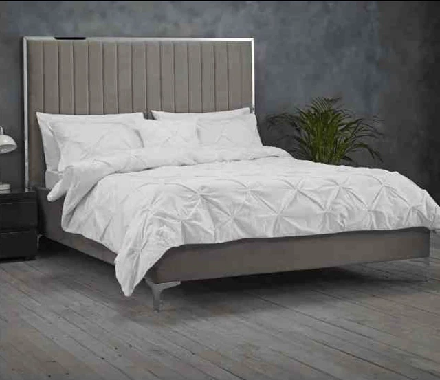NEXT, GREY WITH Silver Trim, Plush Velvet Double Bed £199.00 PicClick UK