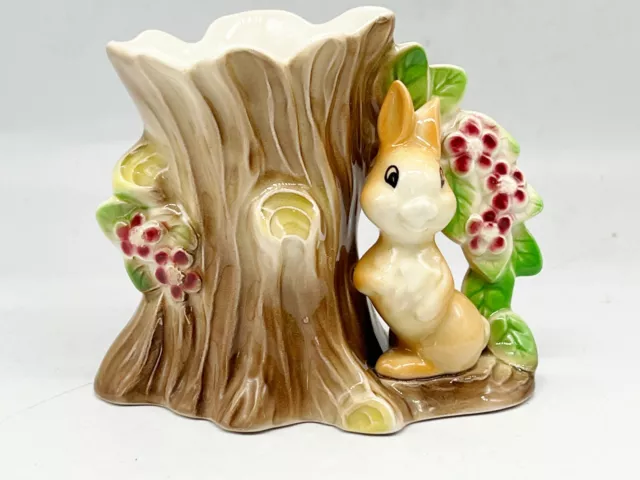 Vintage Royal Fauna Hornsea Pottery Rabbit Tree Stump Trunk Vase Small