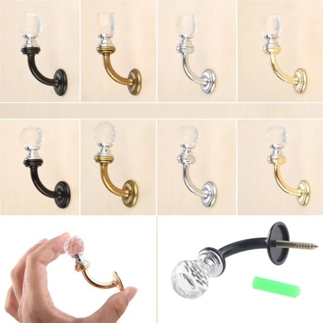 Luxury Crystal Glass Curtain Clothes Towel Hanger Holder Door Wall Hook 8 Style