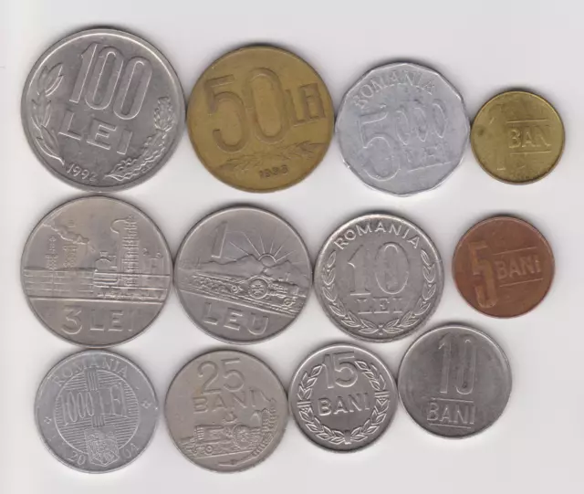 Romania Set of 12 Coins (1966-2014) 5000/1000/100/50/10/3/1 Lei 25/15/10/5/1 Ban