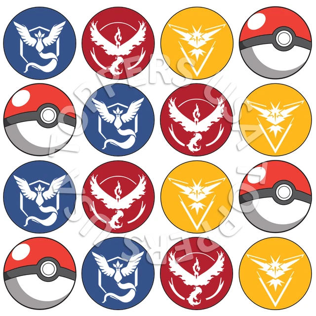 16X EDIBLE POKEMON Go Teams Birthday Cupcake Toppers Wafer Paper 4cm