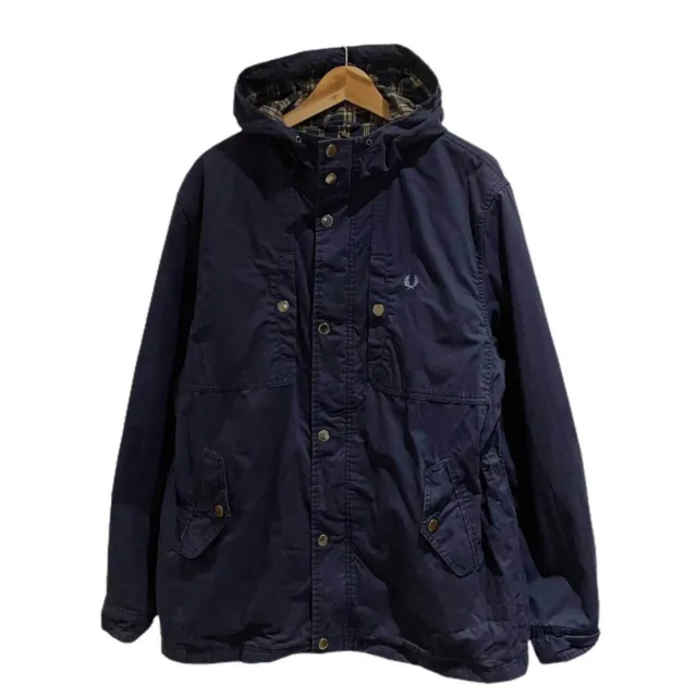 FRED PERRY PARKA Coat Padded Portwood Mod Casual Navy Blue - Size Men's ...