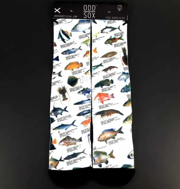 Odd Sox White Fish Socks Crew Size 6-13 Official Fit Cotton 2021 Cool New