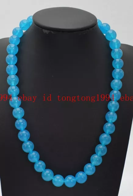 Natürlich 6/8/10/12mm Hübsch Seltene Blaue Topas Runde Perlen Halskette 18"