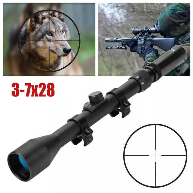 Hunting Rifle Scope 7x Zoom 28mm Reflex Optics Reticle Dot Sight 11mm Rail Mount