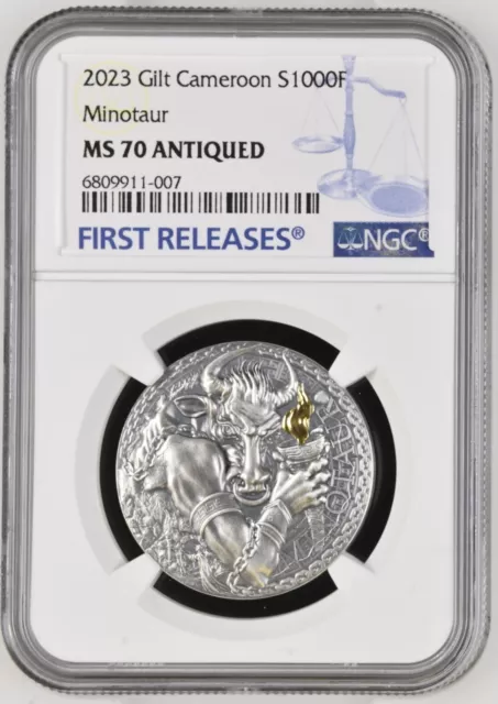 Minotaur Great Greek Mythology 1 oz Silver Coin CFA Cameroon 2023 NGC MS70 FR