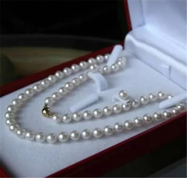 Genuine Natural White Freshwater Cultured Pearl Necklace Earrings Set 14-50'' AA 3